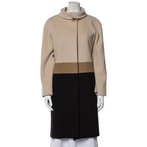 Loro Piana Fleurette Harper Stand Collar Knee Length Colorblock Wool Coat Size 6